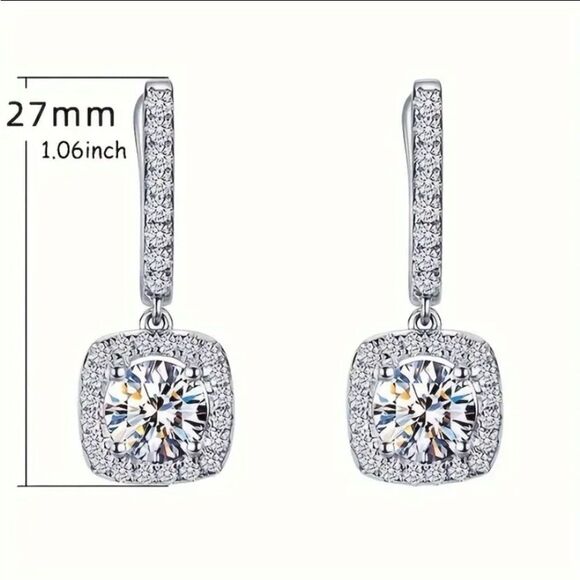 .925 STERLING SILVER PLATED VINTAGE STYLE CRYSTAL ZIRCON EARRINGS - Picture 6 of 8